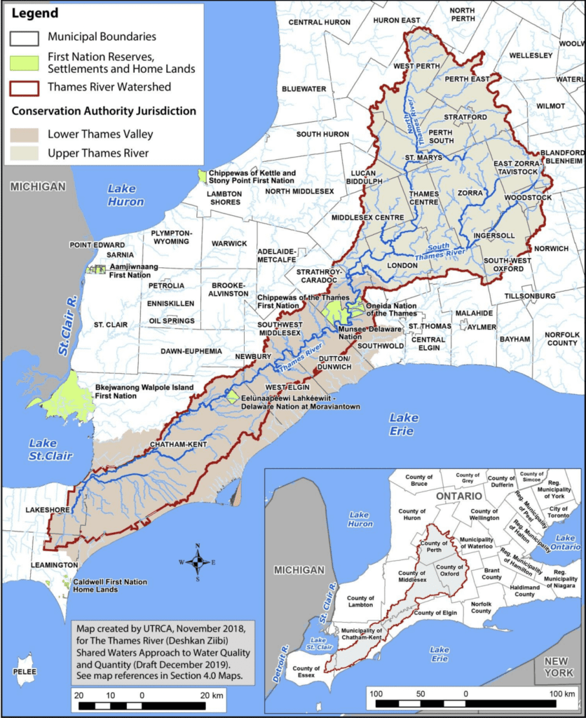Thames River watershed showing First Nations, municipalities and conservation authorities 