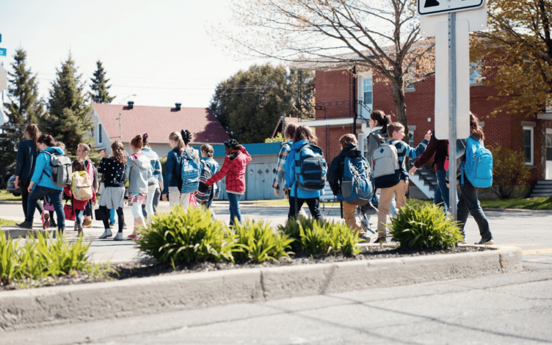 Group of students walking to school