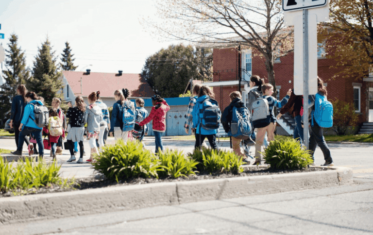Group of students walking to school