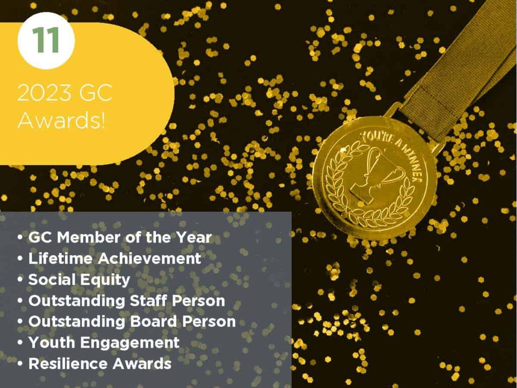 2023 GC Awards - GC Member of the Year • Lifetime Achievement • Social Equity • Outstanding Staff Person • Outstanding Board Person • Youth Engagement • Resilience Awards
