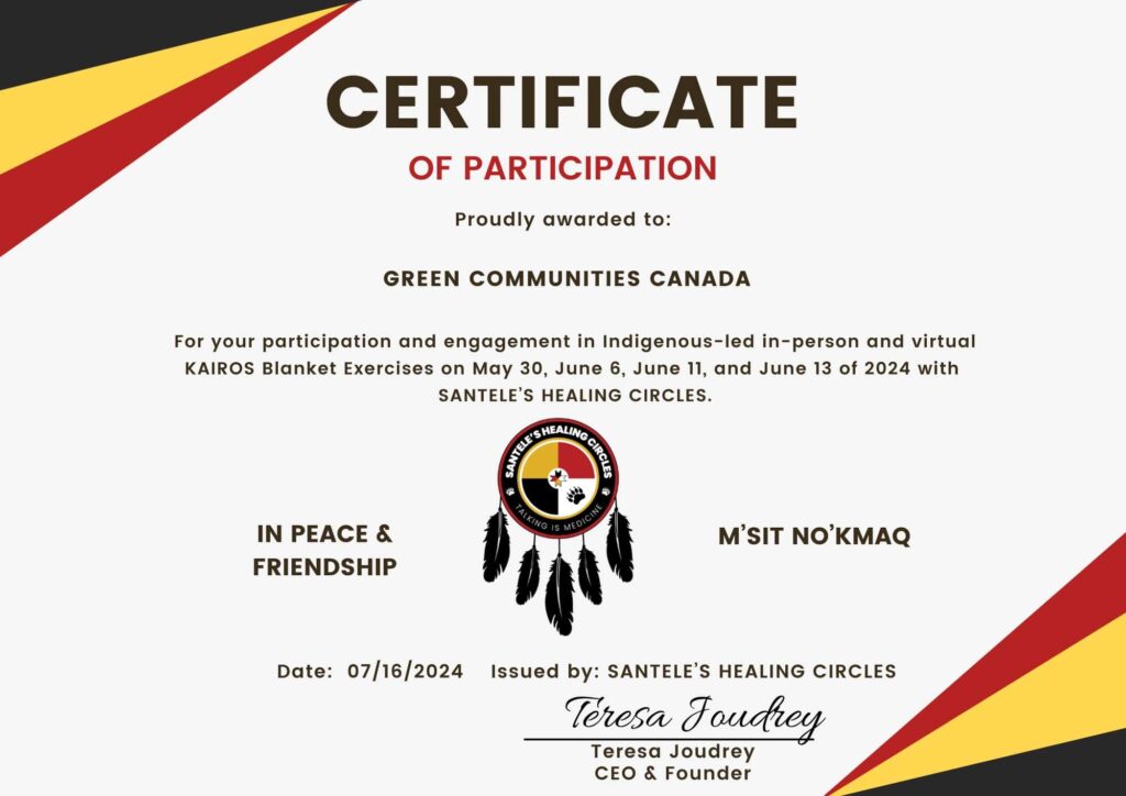 Certificate of Participation in the Kairos Blanket Exercise
