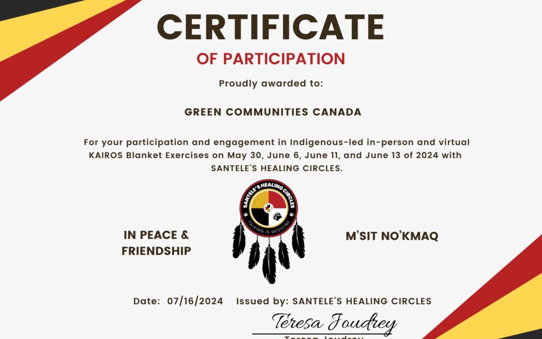 Certificate of Participation in the Kairos Blanket Exercise