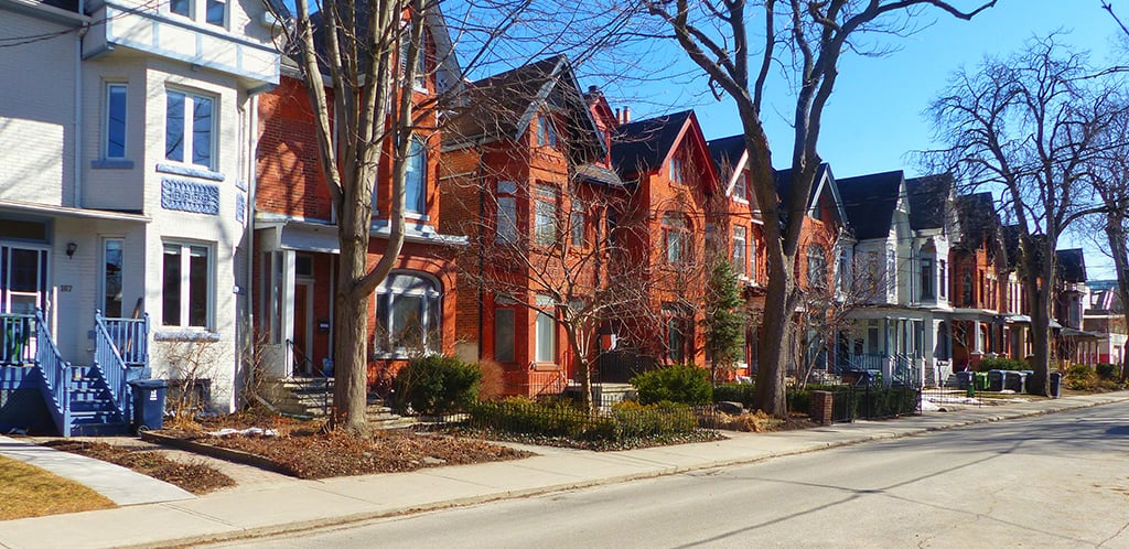 Row of brick townhouses