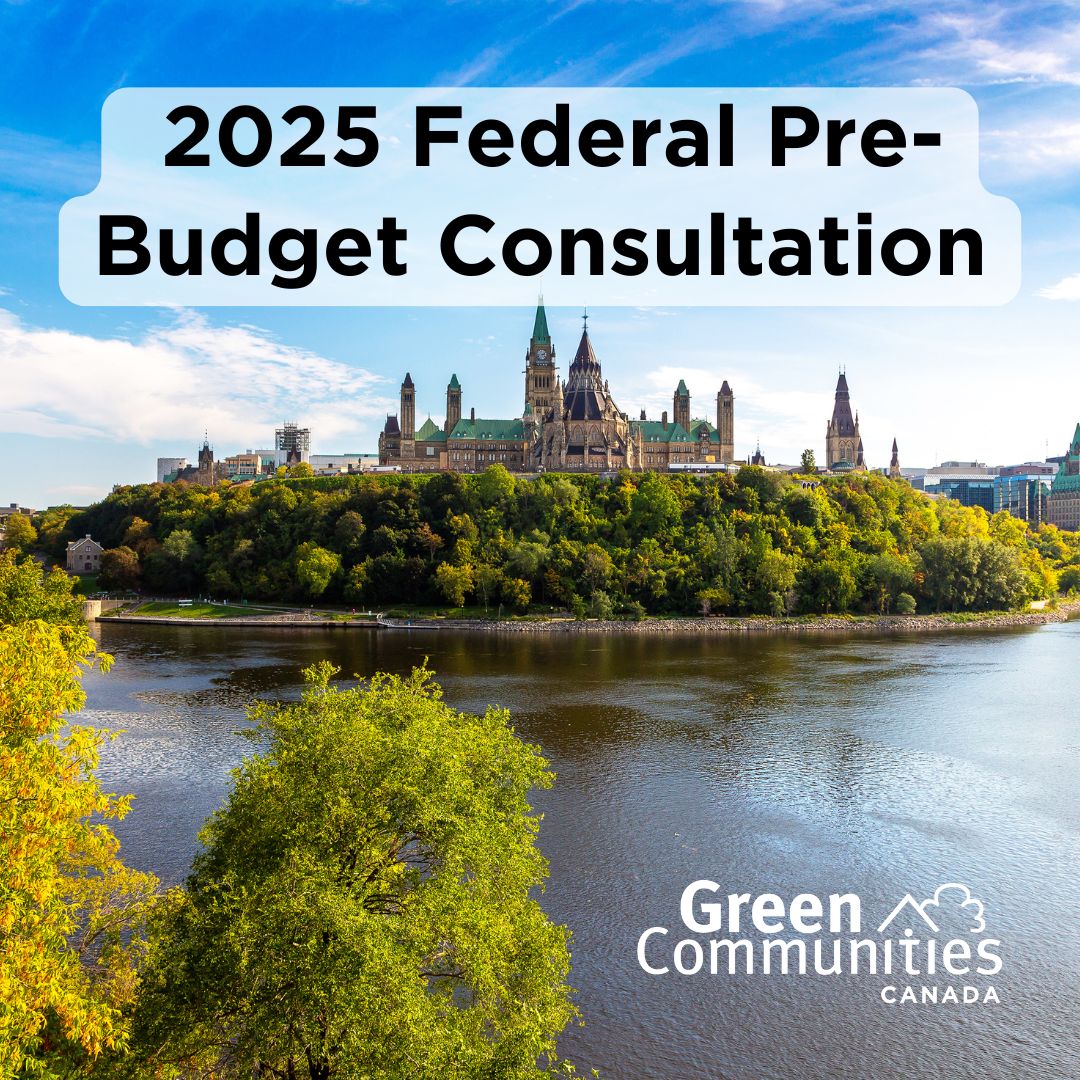 View of Canadian Parliament Buildings from across the Ottawa River. "2025 Federal Pre-Budget Consultation" with GCC logo.