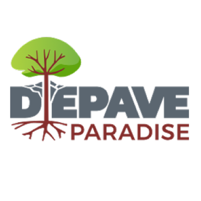 Depave Paradise logo with a stylized tree breaking up pavement.