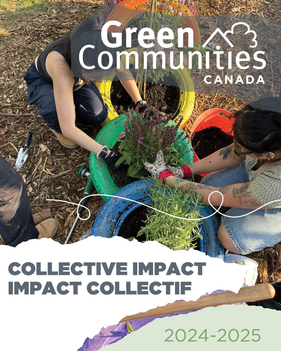 The report cover with a close-up of people planting a tree. The GCC logo is at the top right. The title "Collective Impact, Impact Collectif