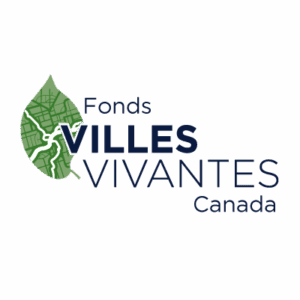 Fonds Villes Vivantes Canada Logo featuring stylized leaf with veins that look like a city map.