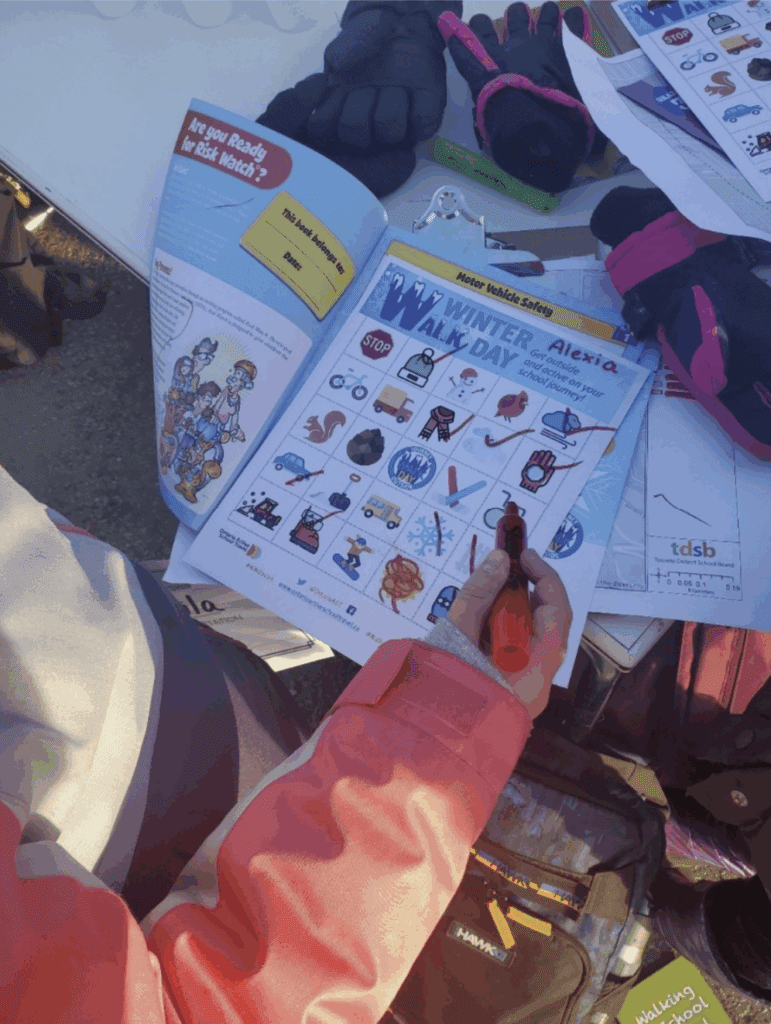 A close-up shot of a Winter Walk Day activity.