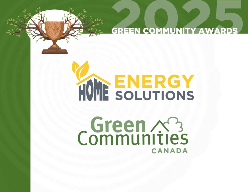 Decorative image for 2025 Green Community Awards with logos for Home Energy Solutions and Green Communities Canada