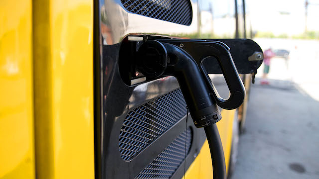 close-up of charging port on electric school bus