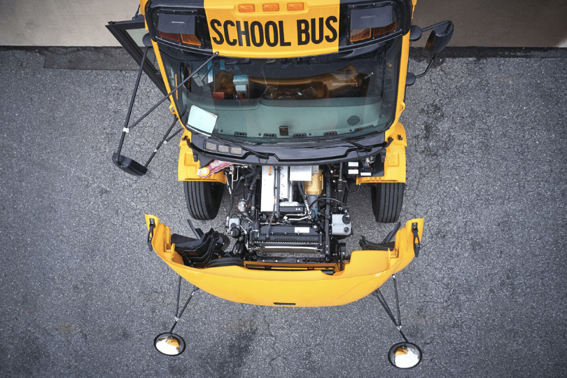 Top-down image of electric engine of school bus.
